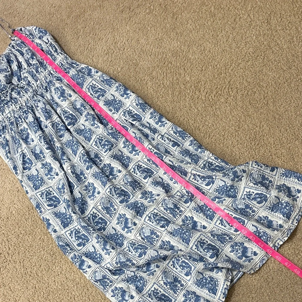 Abercrombie & Fitch White & Blue Mediterranean Stamp Patterned Cami Maxi Dress